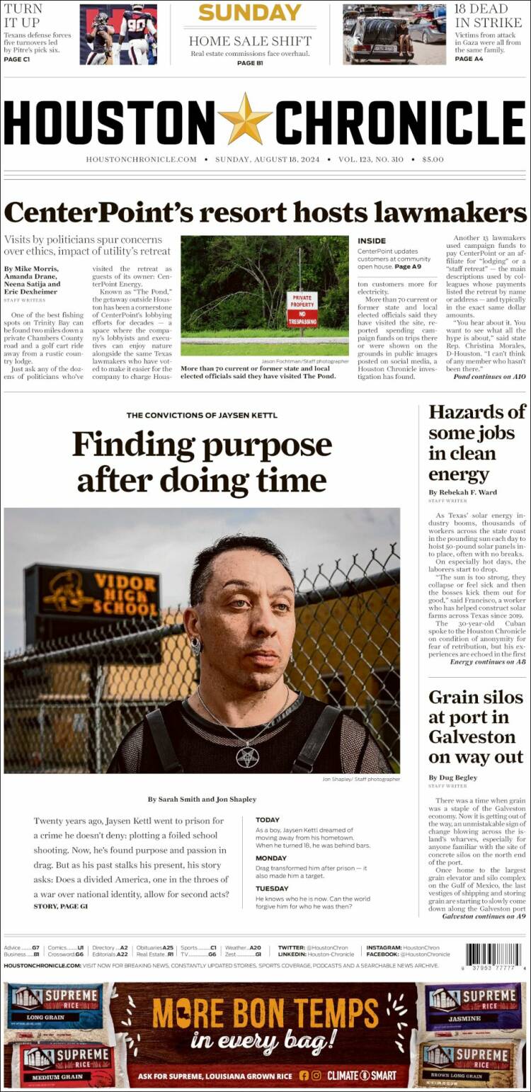 Portada de Houston Chronicle (USA)