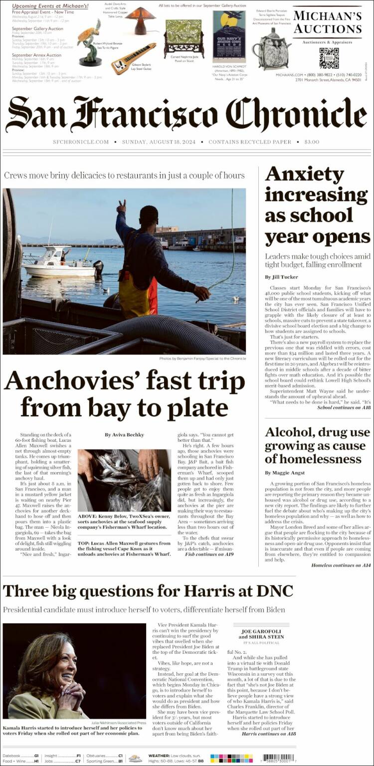 Portada de San Francisco Chronicle (USA)