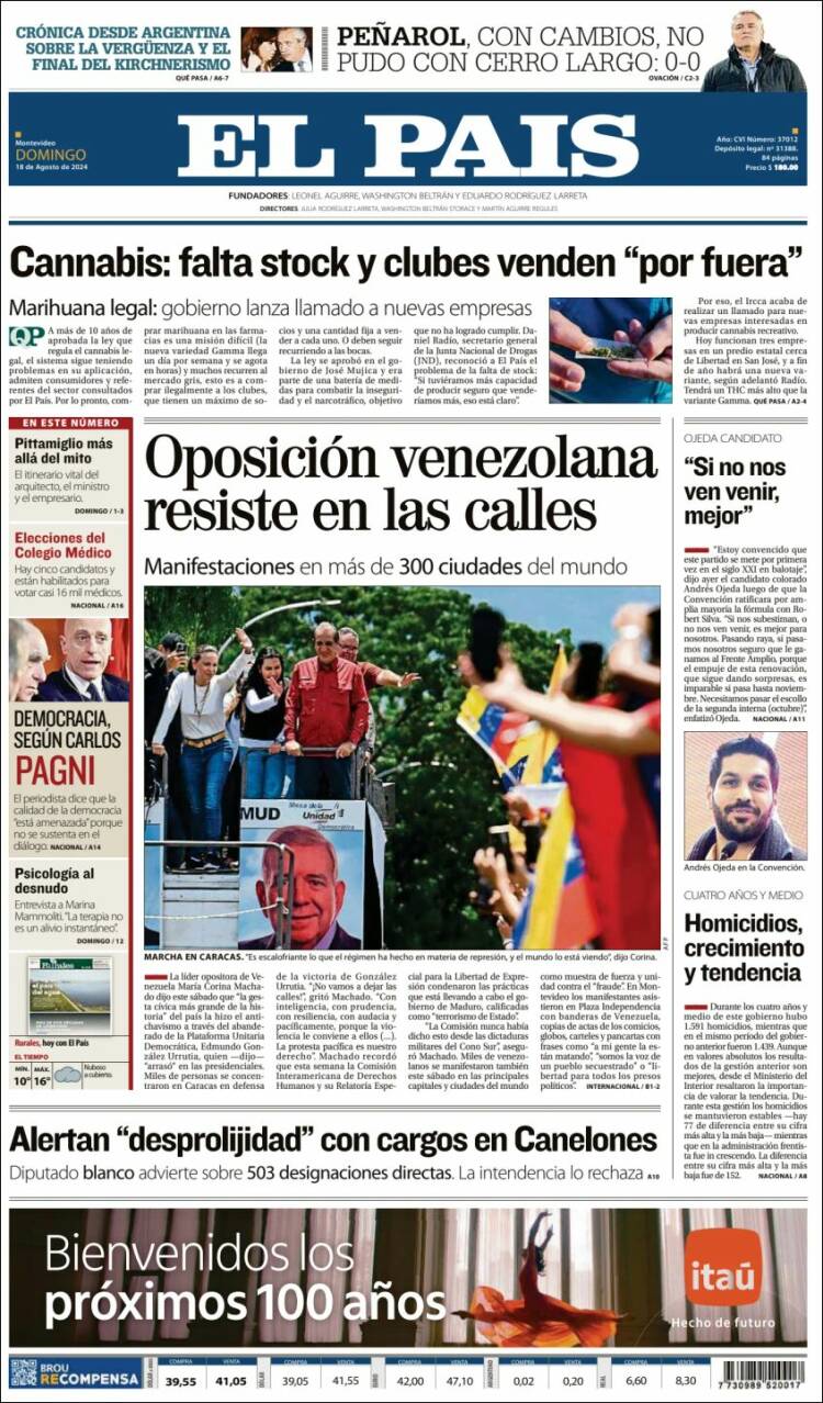 Portada de El País (Uruguay)