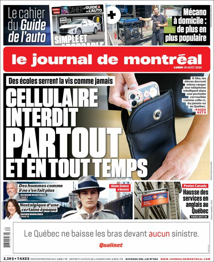 Portada de Le Journal de Montréal (Canadá)