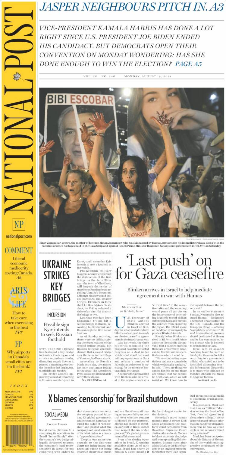Portada de The National Post (Canadá)