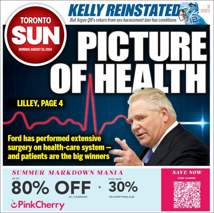 Portada de The Toronto Sun (Canadá)