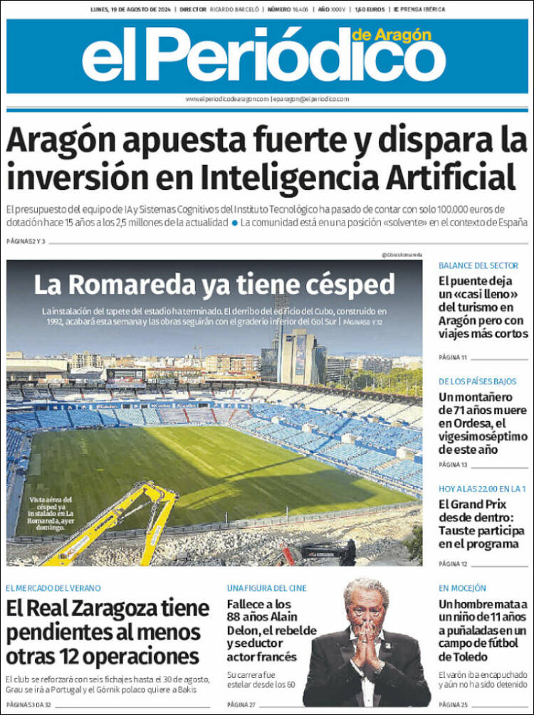 Portada de El Periódico de Aragón (España)