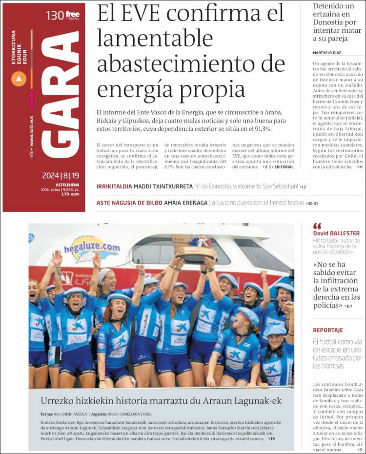Portada de Gara (España)