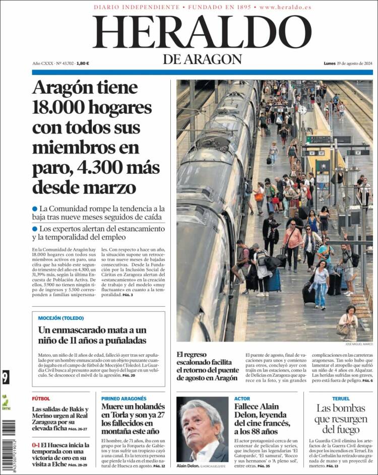 Portada de Heraldo de Aragón (España)