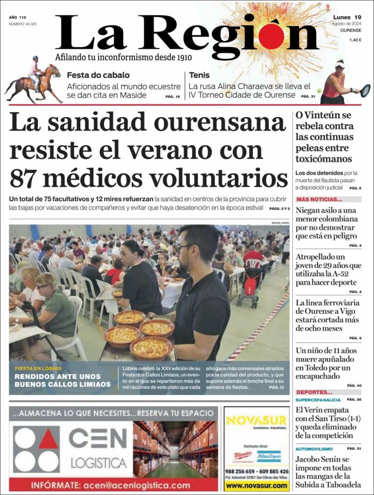 Portada de La Región de Ourense (España)