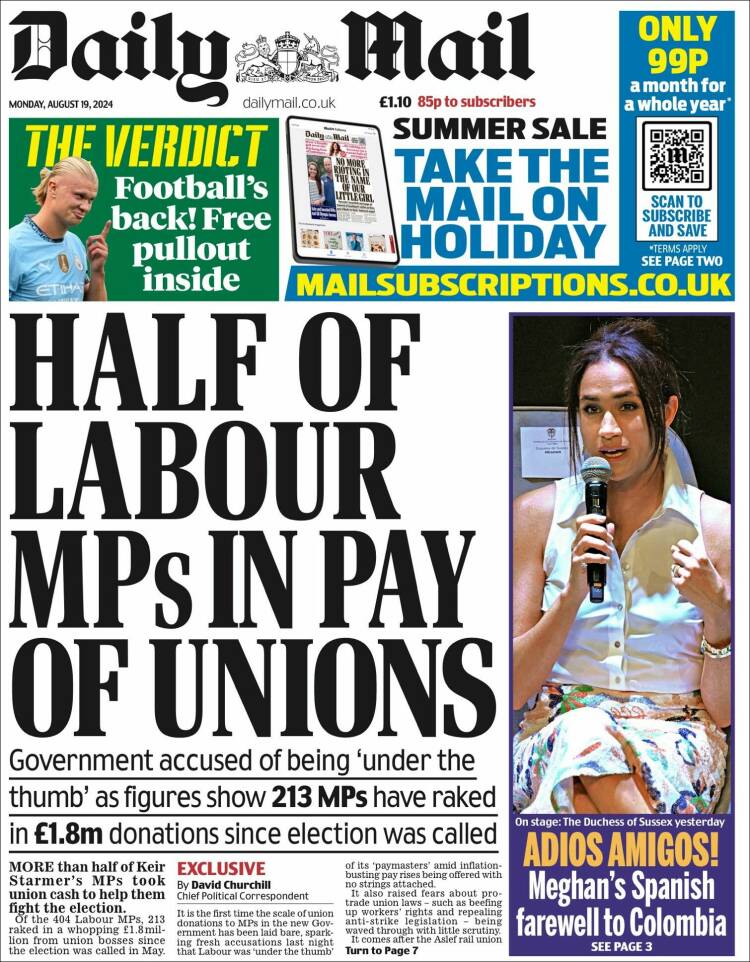 Portada de Daily Mail (Reino Unido)