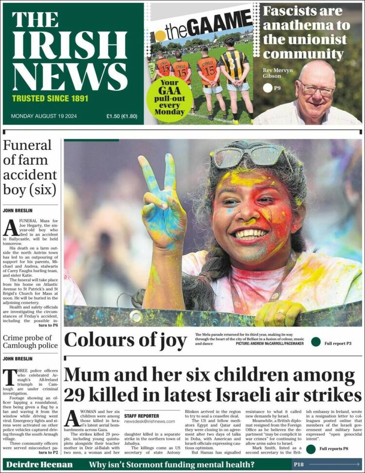 Portada de Irish News (Reino Unido)
