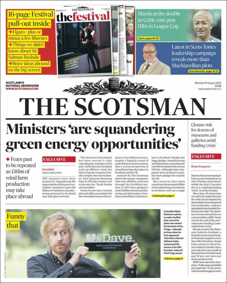 Portada de The Scotsman (Reino Unido)