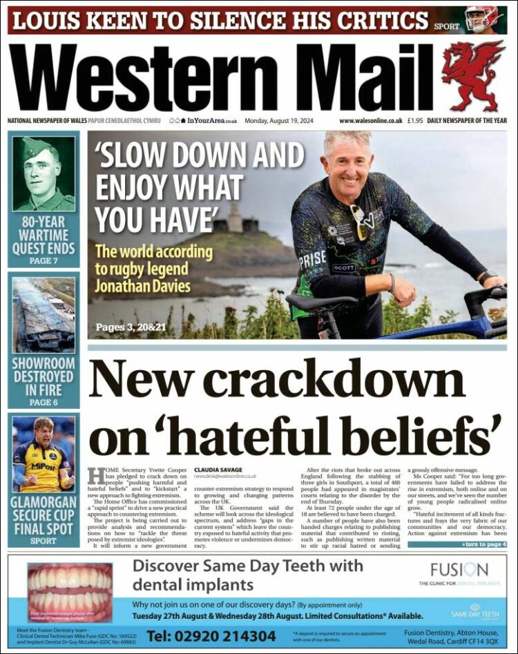 Portada de Western Mail (Reino Unido)