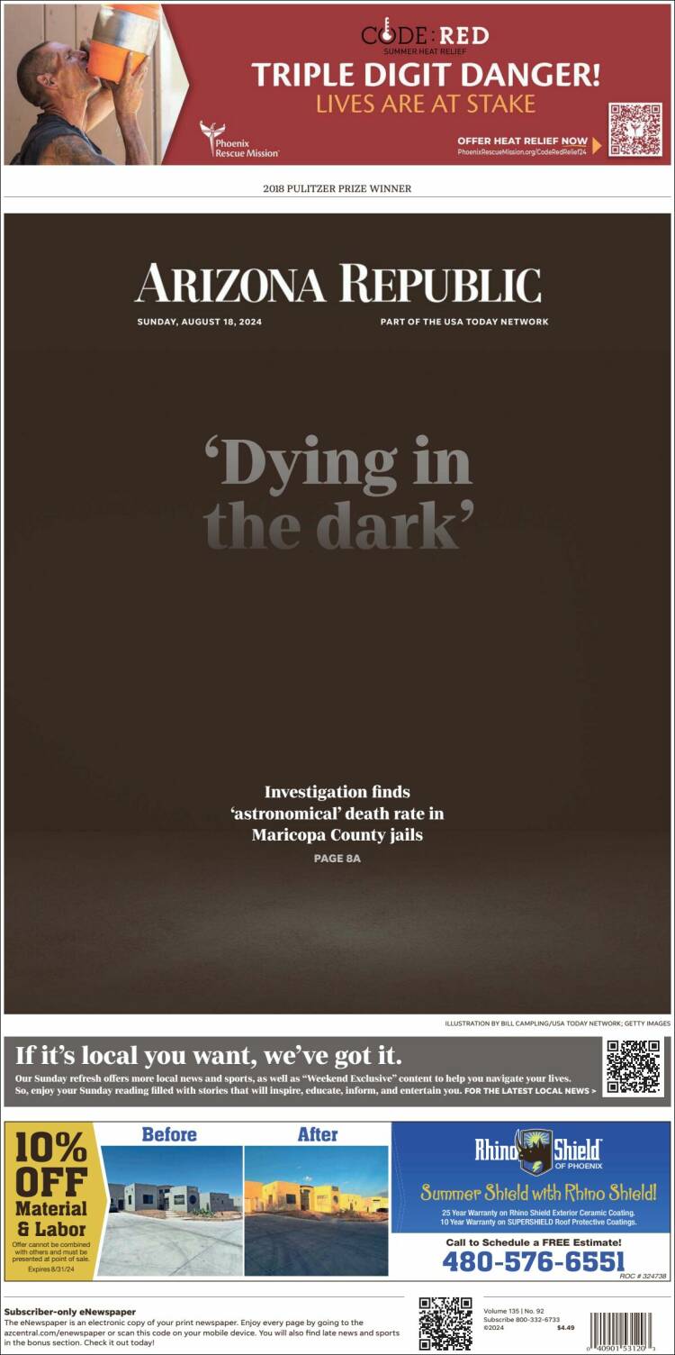 Portada de Arizona Republic News (USA)