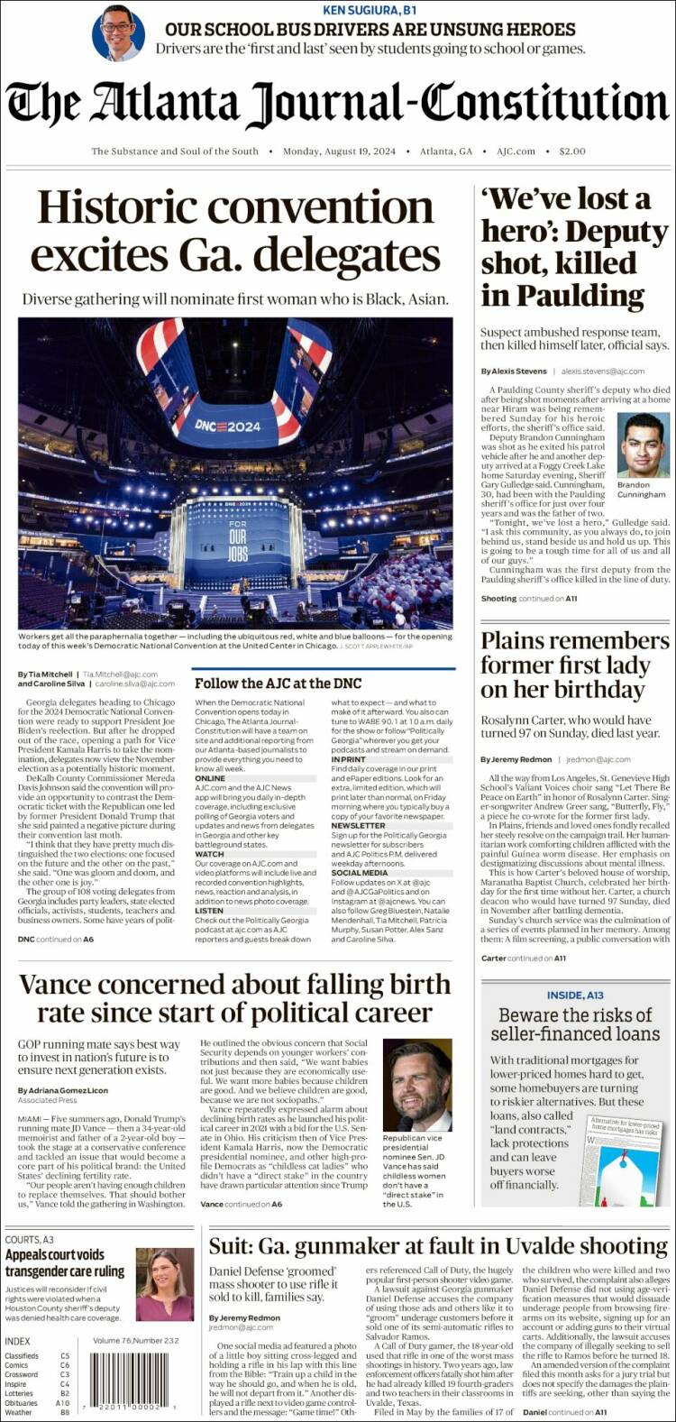 Portada de The Atlanta Journal-Constitution (USA)