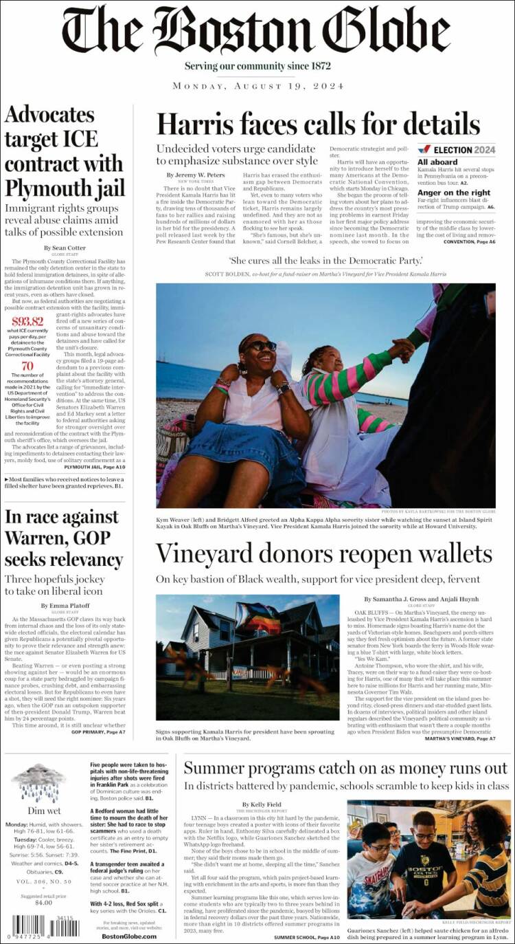 Portada de Boston Globe (USA)