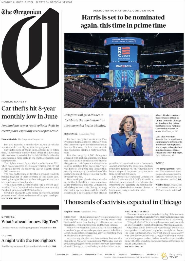 Portada de The Oregonian (USA)