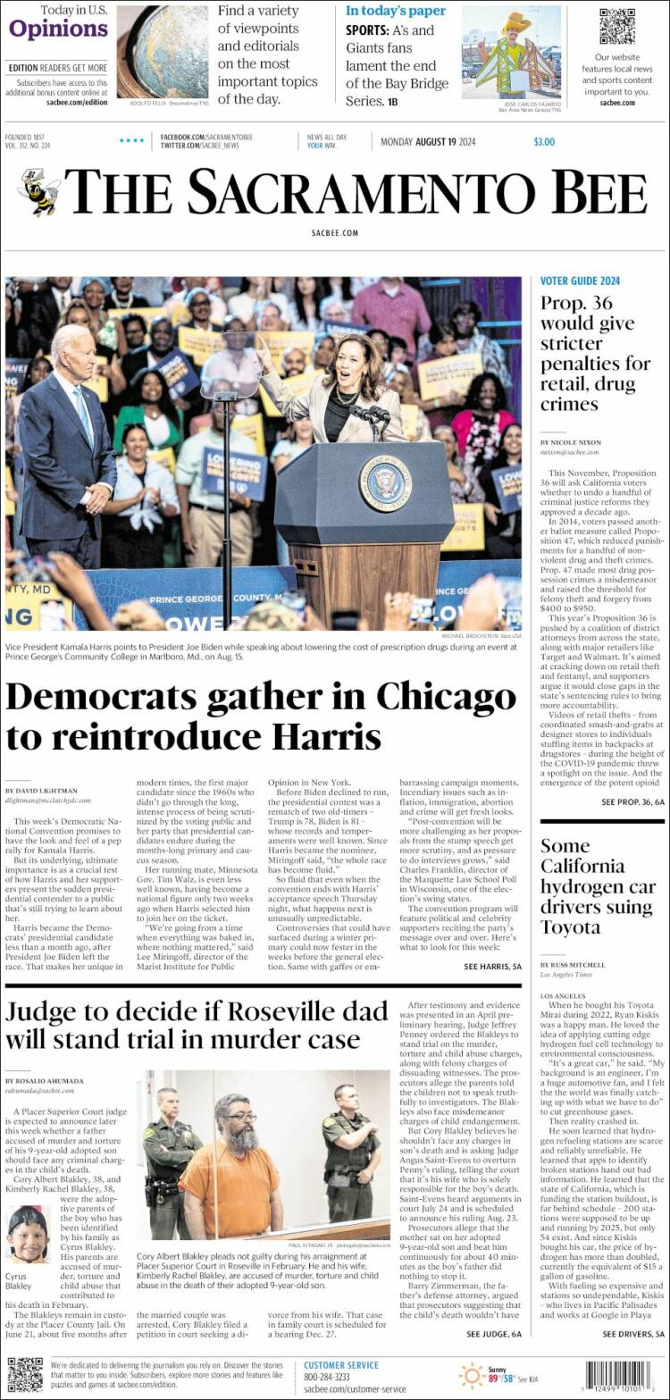 Portada de The Sacramento Bee (USA)