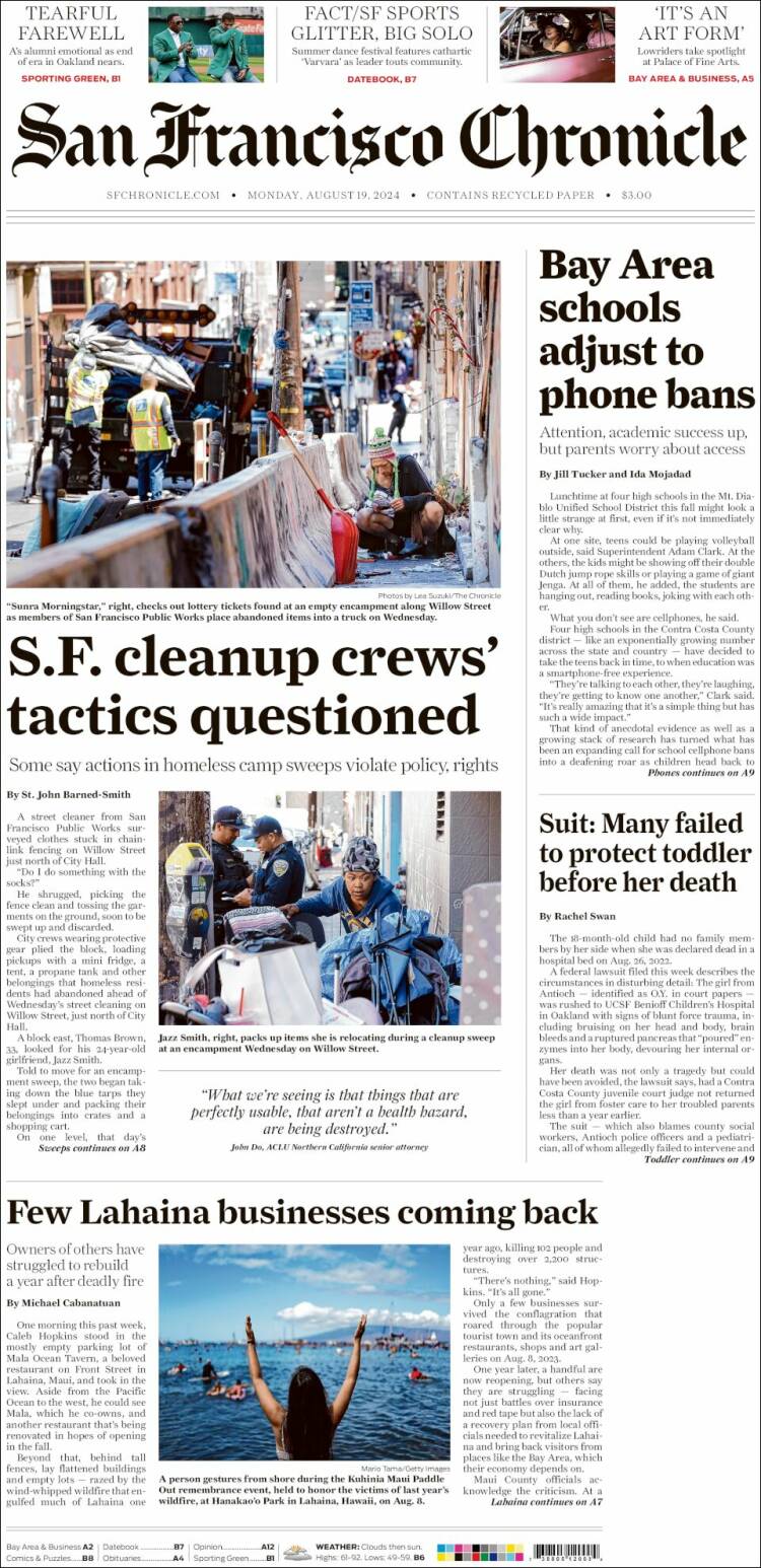 Portada de San Francisco Chronicle (USA)