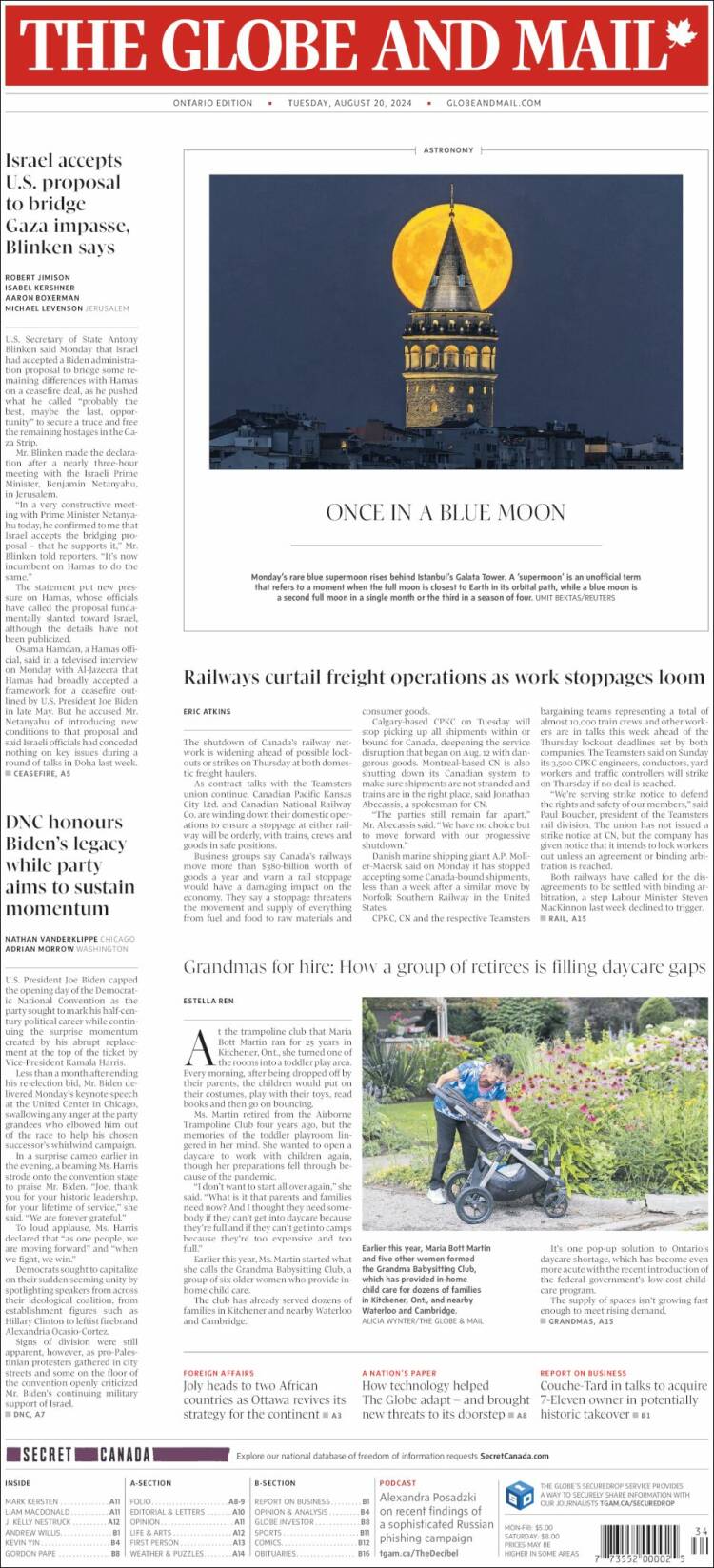 Portada de The Globe and Mail (Canadá)