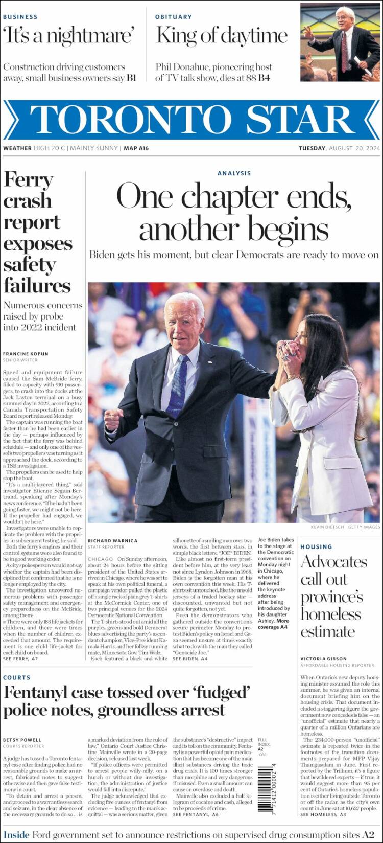 Portada de The Toronto Star (Canadá)