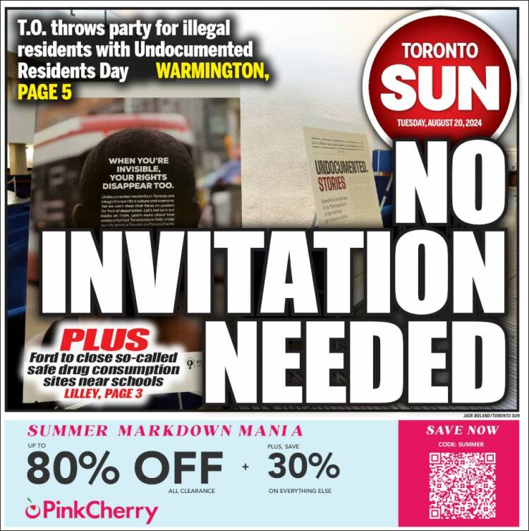 Portada de The Toronto Sun (Canadá)