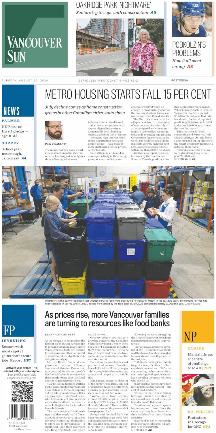 Portada de The Vancouver Sun (Canadá)