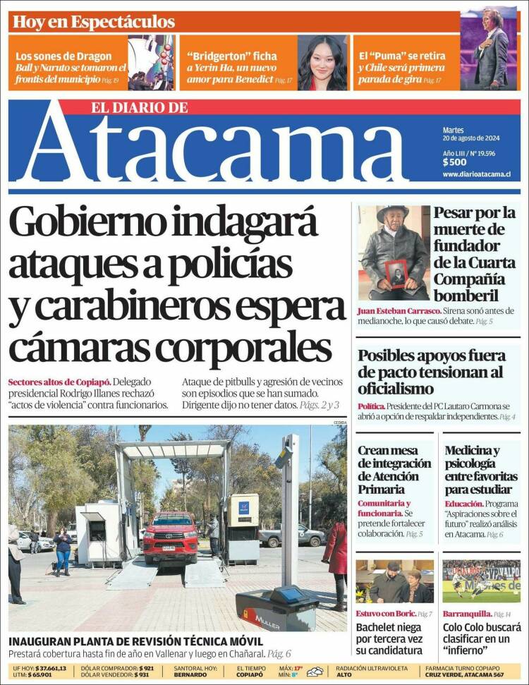 Portada de Diario de Atacama (Chile)