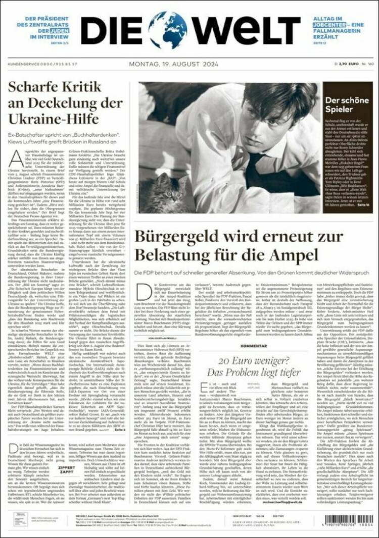 Portada de Die Welt (Alemania)