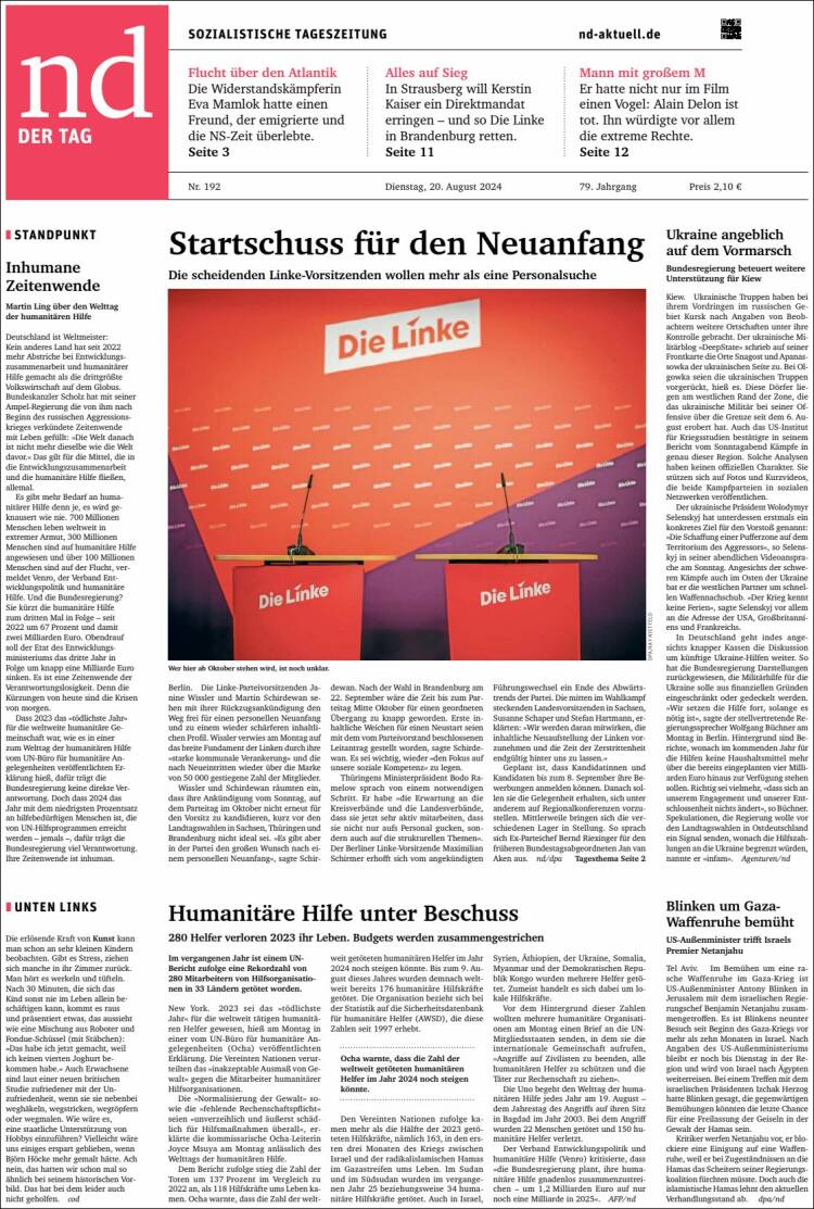 Portada de Neues Deutschland (Alemania)