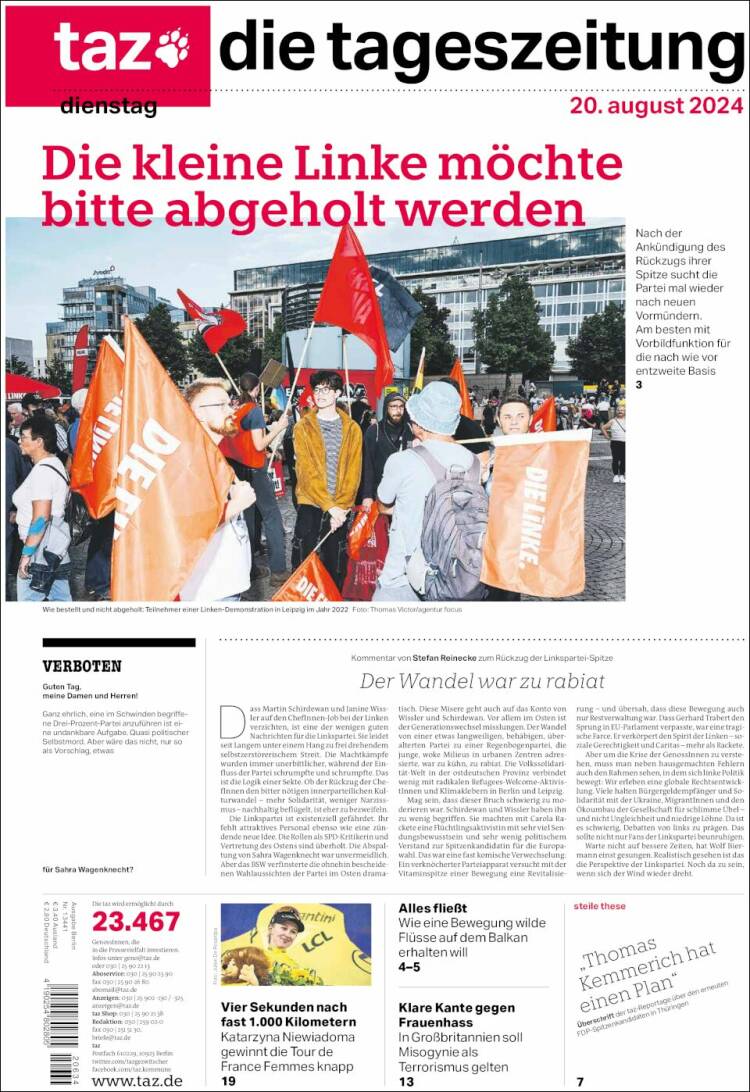 Portada de Die Tageszeitung (Alemania)