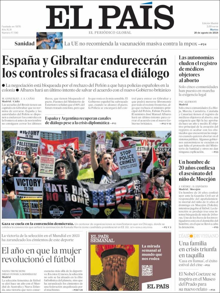 Portada de El País (España)