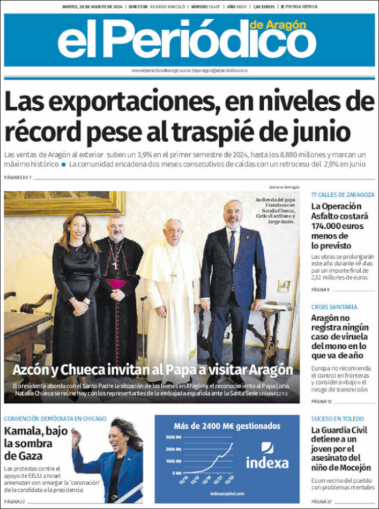 Portada de El Periódico de Aragón (España)