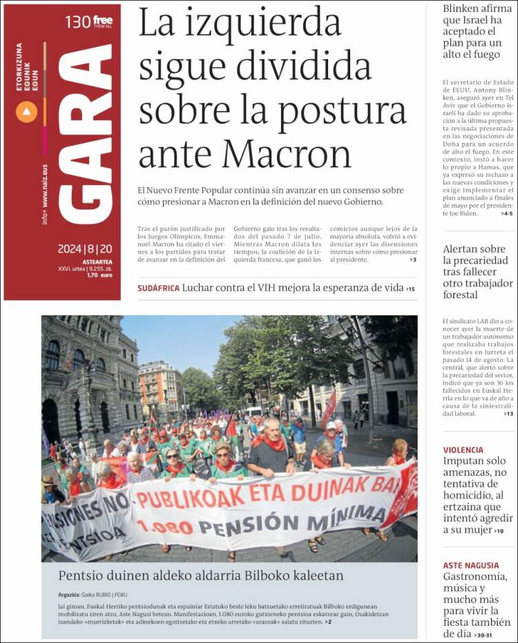 Portada de Gara (España)