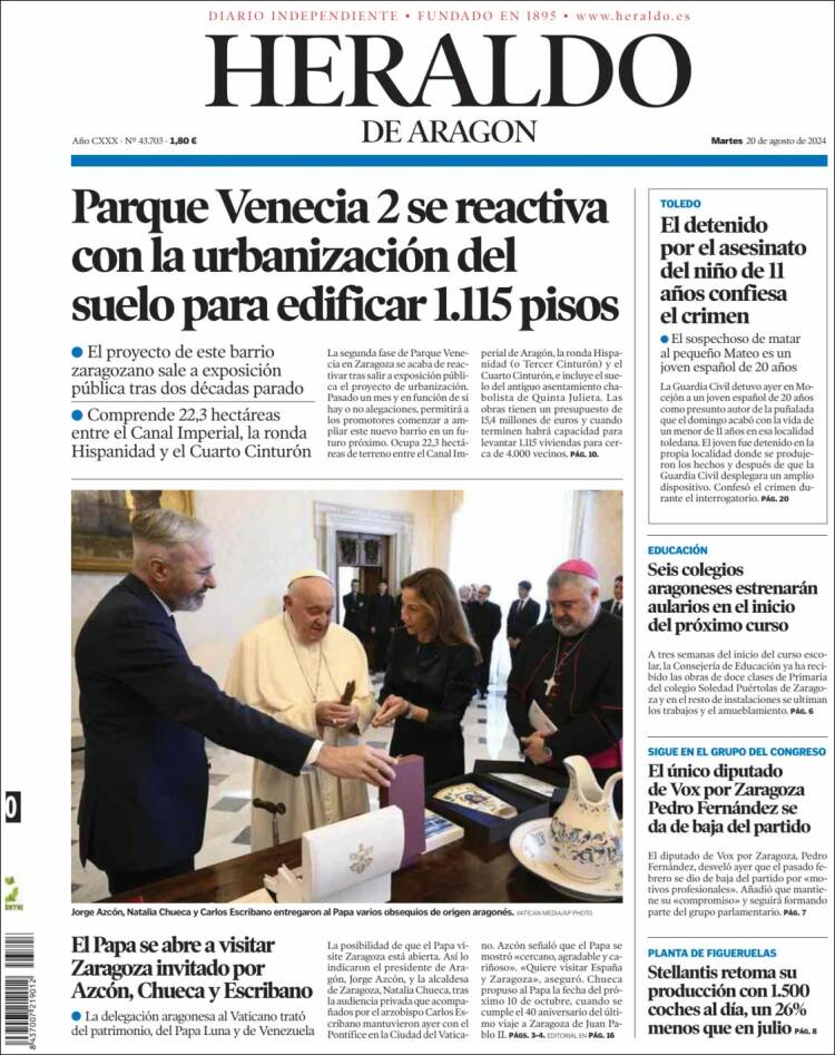 Portada de Heraldo de Aragón (España)