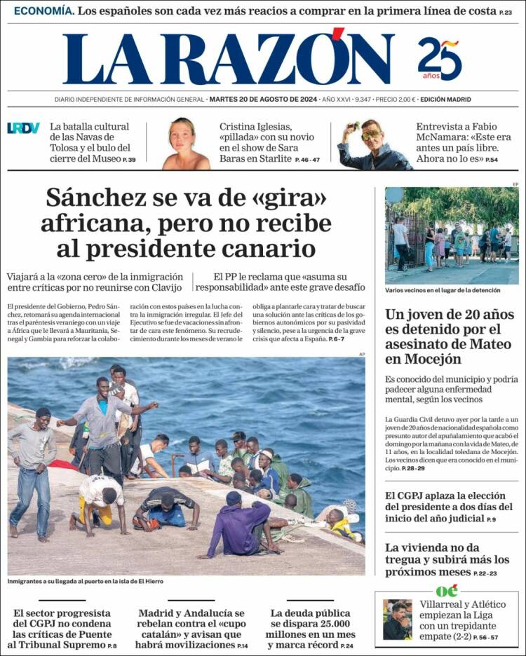 Portada de La Razón (España)