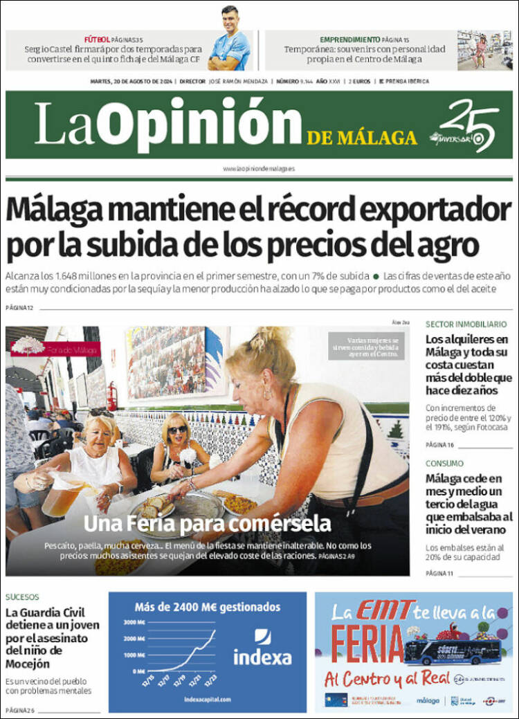 Portada de La Opinión de Málaga (España)