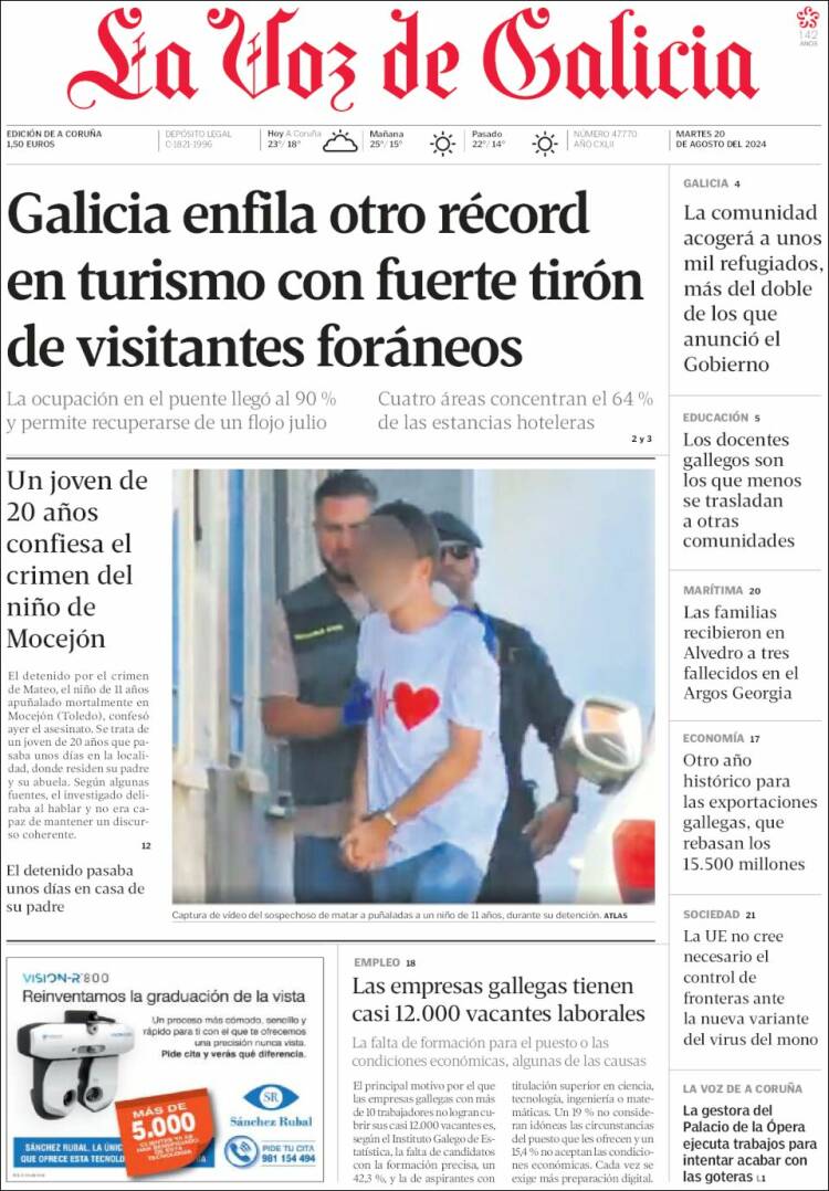 Portada de La Voz de Galicia (España)