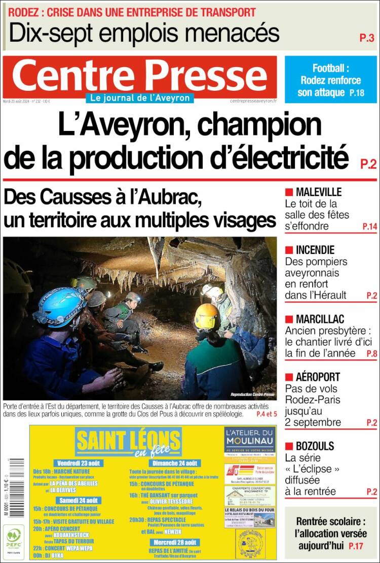 Portada de Centre Presse (Francia)