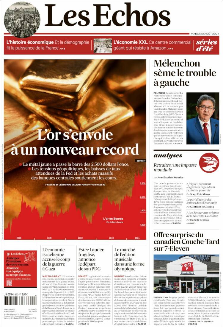 Portada de Les Echos (Francia)