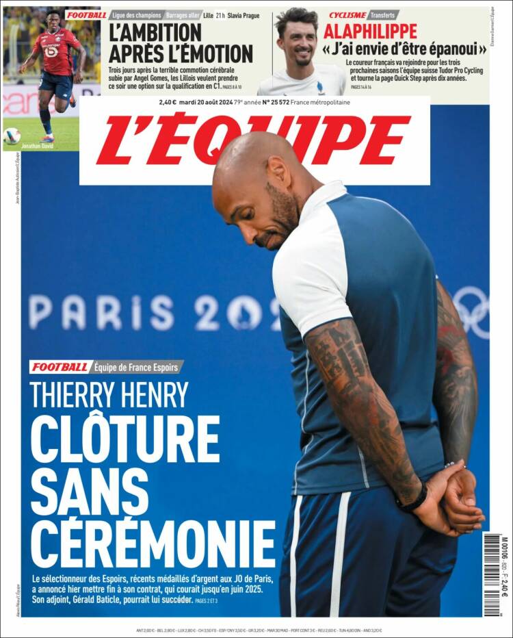 Portada de L'Equipe (Francia)