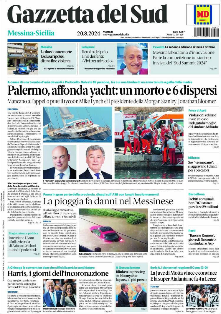 Portada de Gazzetta del Sud (Italia)