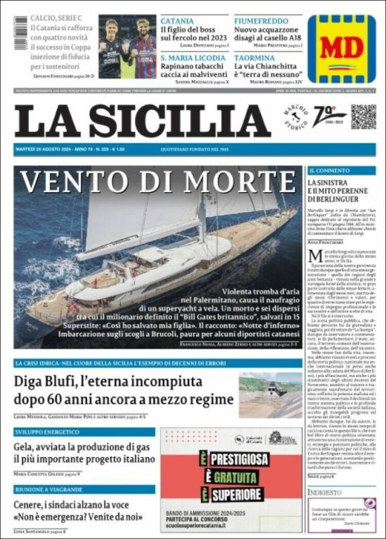 Portada de La Sicilia (Italia)
