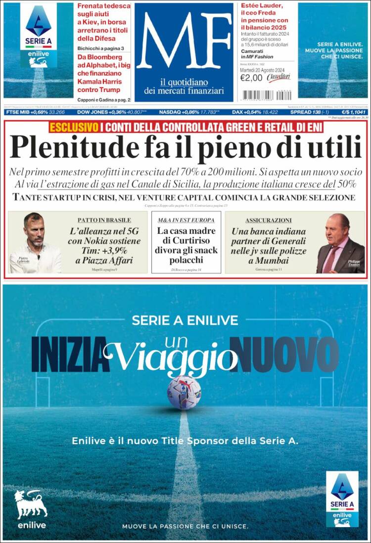 Portada de Milano Finanza (Italia)