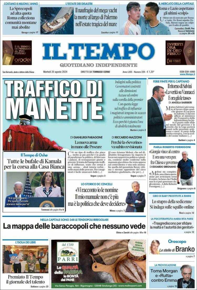 Portada de Il Tempo (Italia)