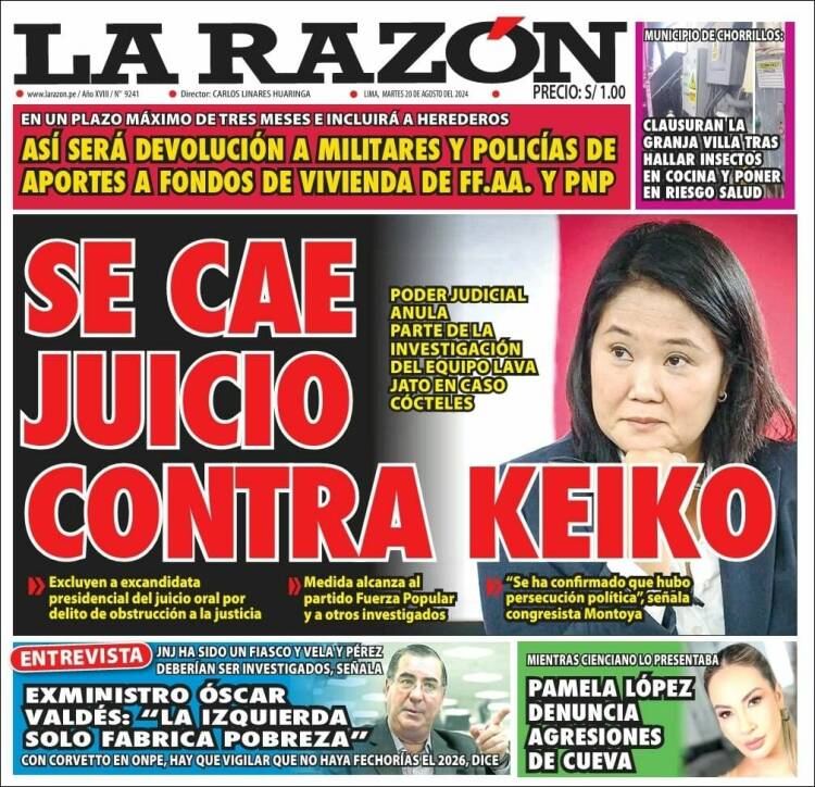 Portada de La Razón (Per&uacute;)