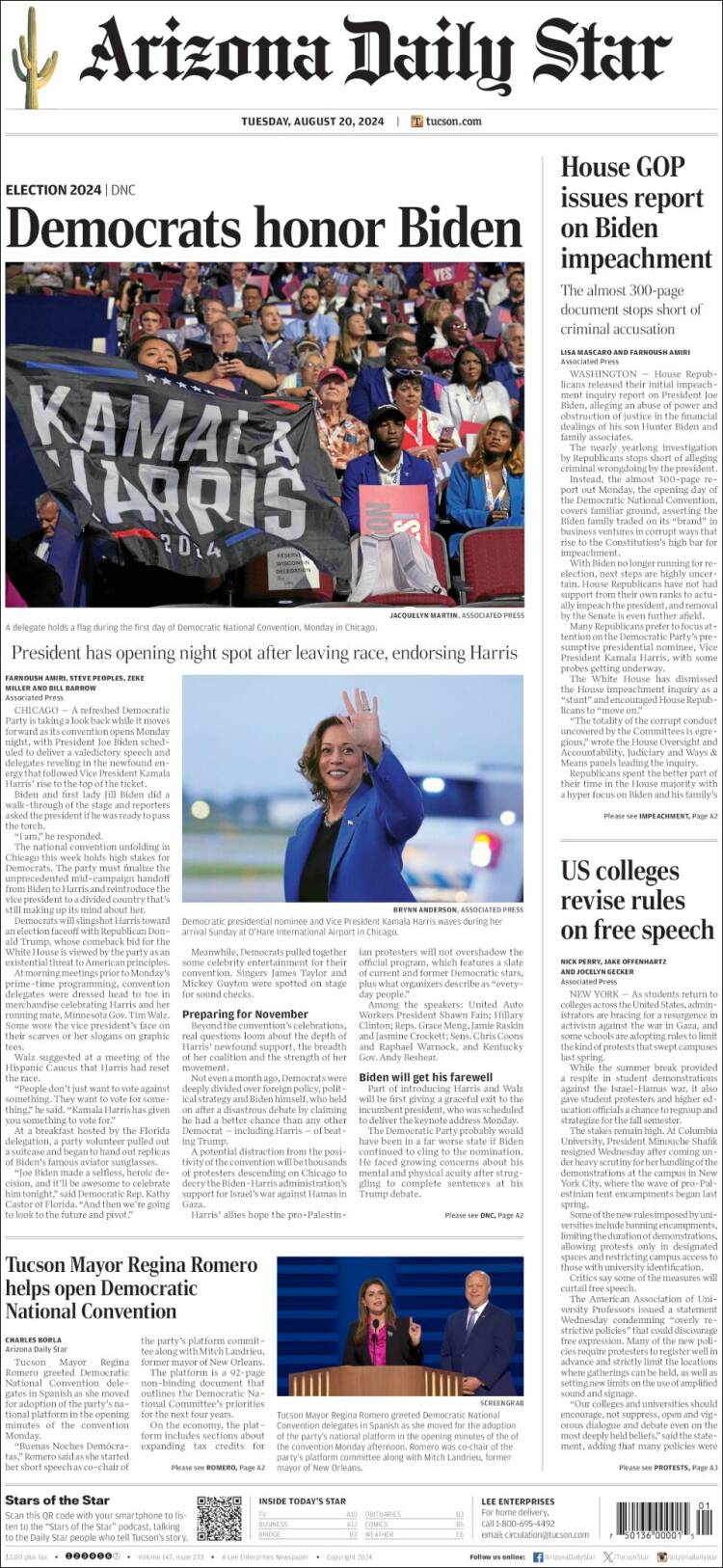 Portada de Arizona Daily Star (USA)