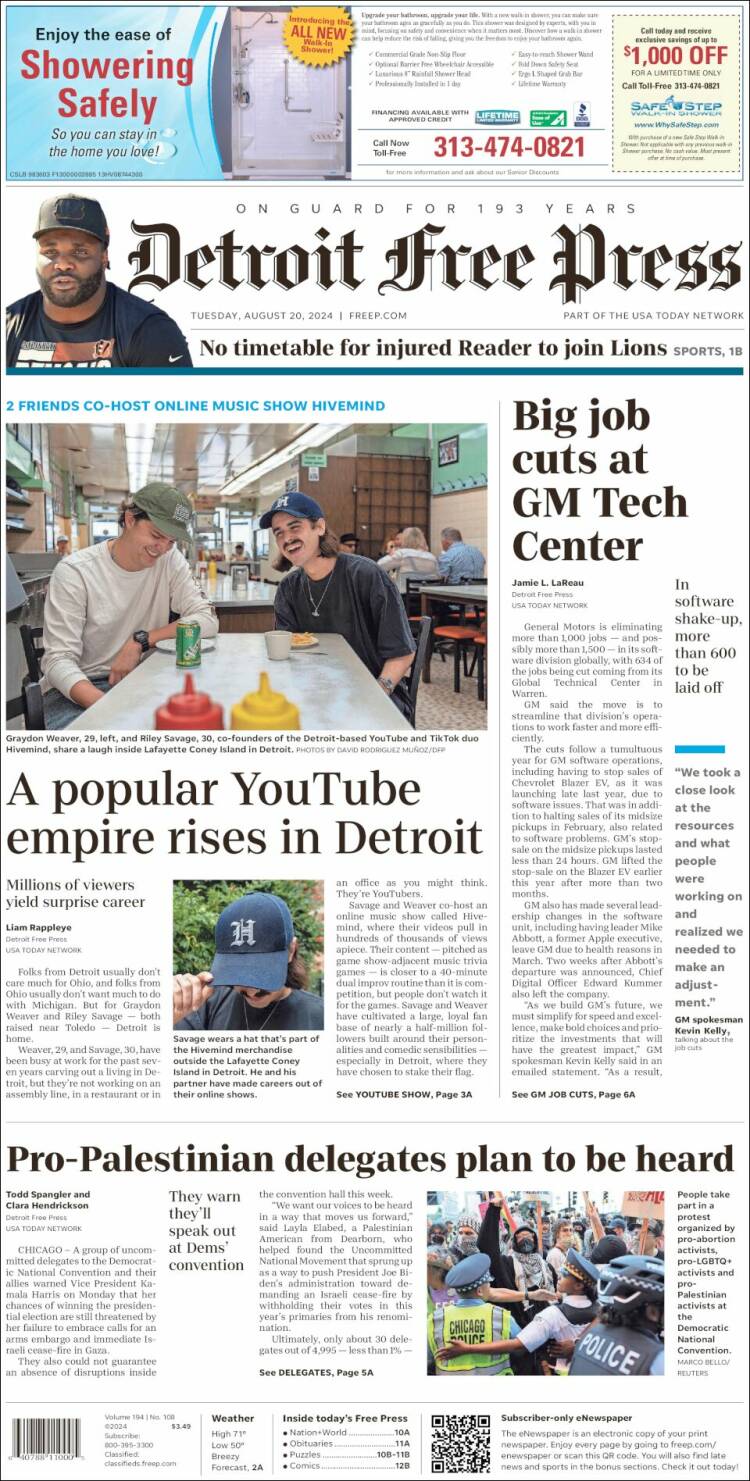 Portada de Detroit Free Press (USA)
