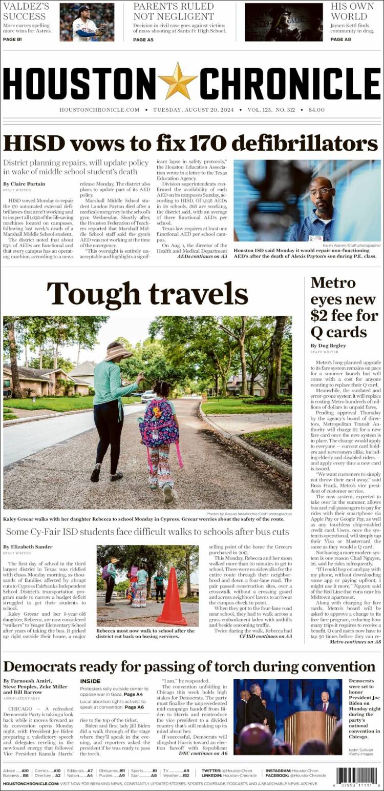 Portada de Houston Chronicle (USA)