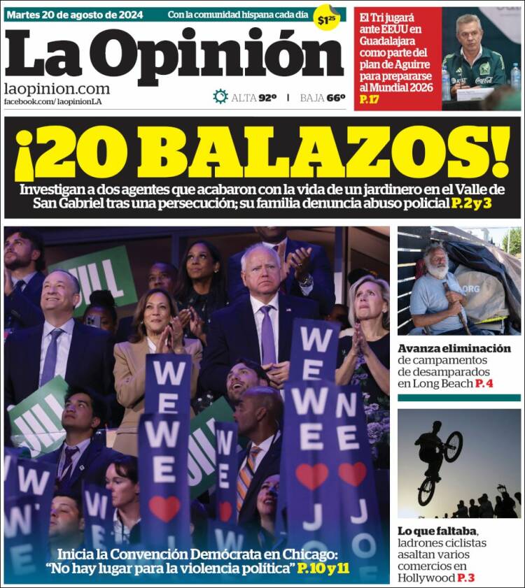 Portada de La Opinión (USA)