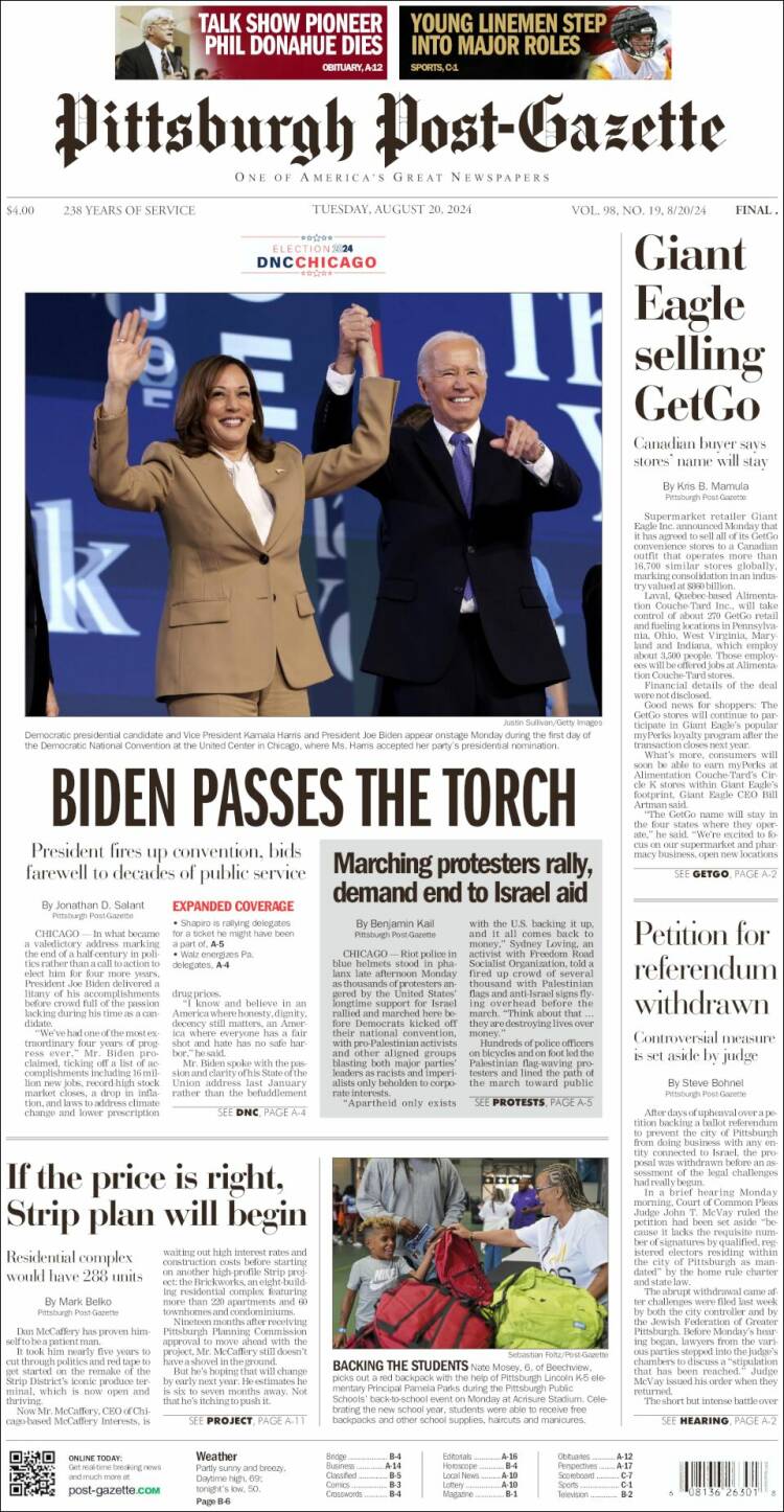 Portada de Pittsburgh Post-Gazette (USA)