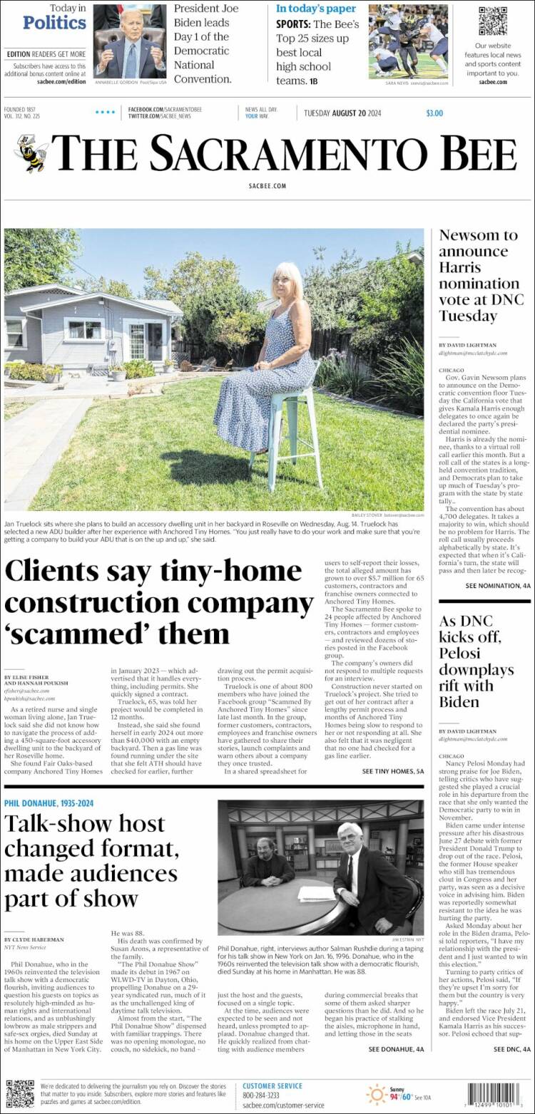 Portada de The Sacramento Bee (USA)