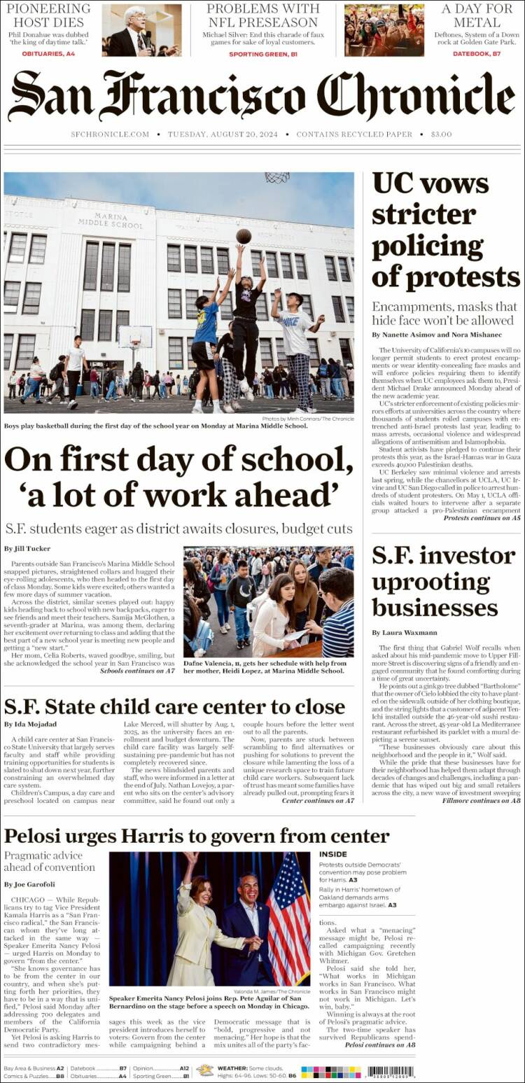 Portada de San Francisco Chronicle (USA)